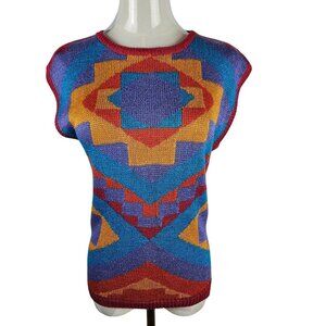 Vintage Jeanne Pierre Petite Knit Sleeveless Sweater Geometric Pink Retro Y2K